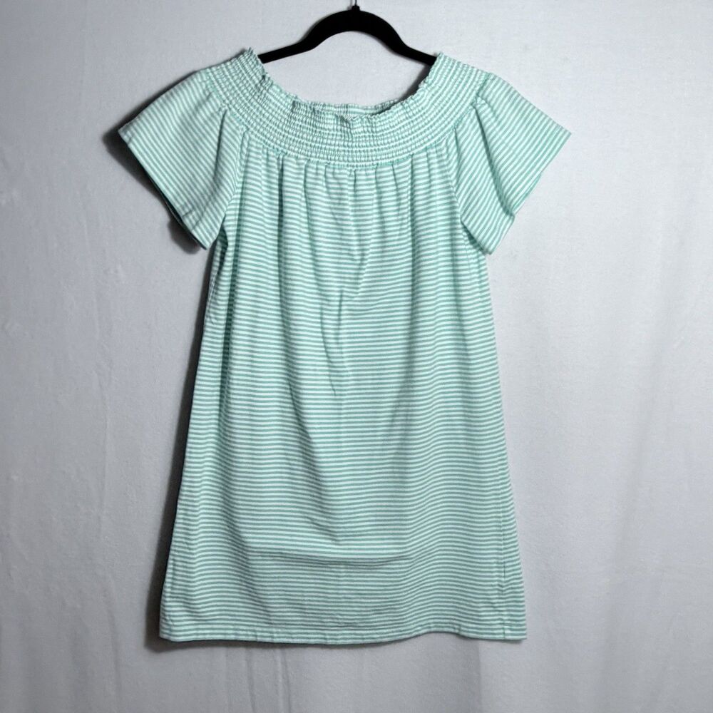 Vineyard Vines Mint Green White Striped Smocked Off Shoulder Shift Dress Size S
